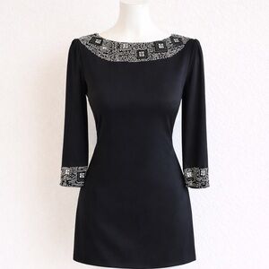 Alice + Olivia Beaded Black Mini Dress Silk Blend Size S Cocktail